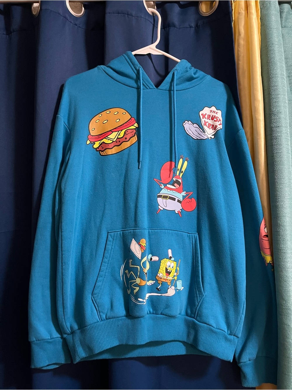 Teal SpongeBob & Krusty Krab Graphic Hoodie Sweatshirt